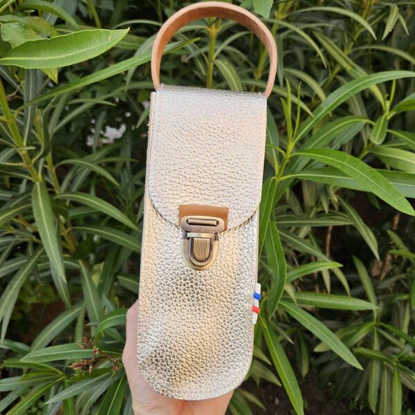 sacoche en cuir pétanque en cuir doré personnalisable