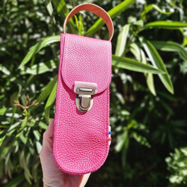 sacoche pétanque en cuir rose fushia