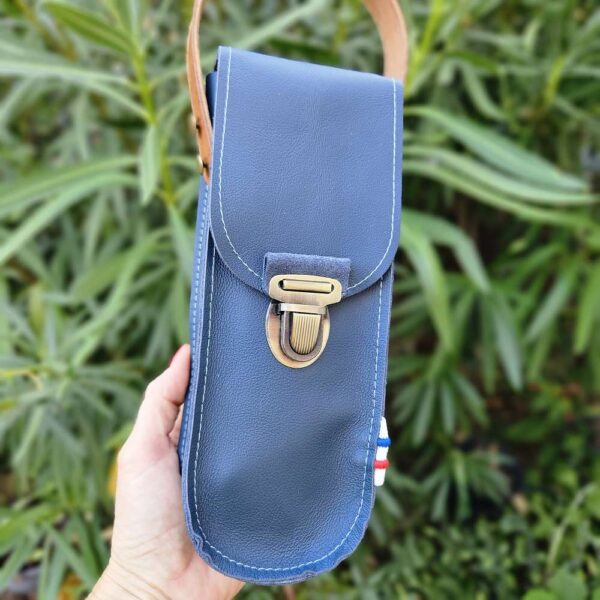 sacoche étui en cuir pour boules de pétanque triplette lcdjeanne bleu canard