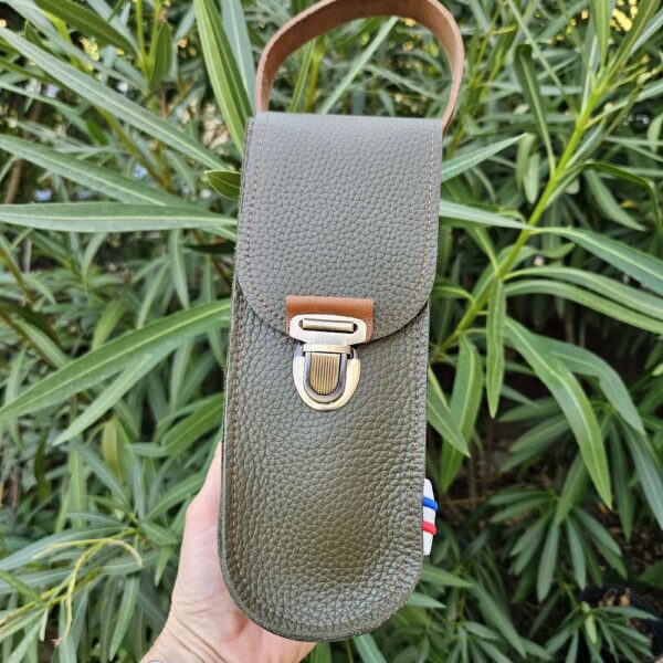 personnalisable sacoche étui en cuir pour boules de pétanque triplette lcdjeanne kaki grainé