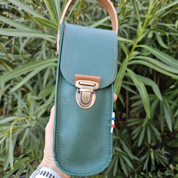 personnalisable sacoche étui en cuir pour boules de pétanque triplette lcdjeanne vert