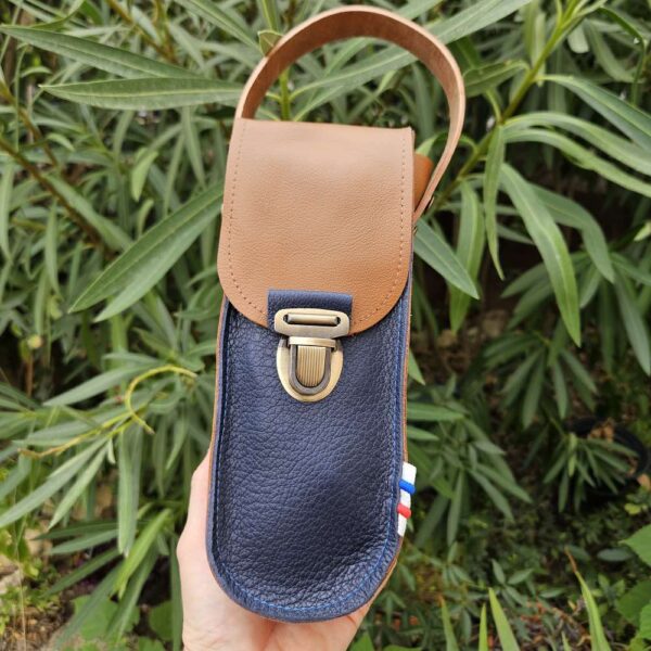 sacoche pétanque bleu marine et camel personnalisable