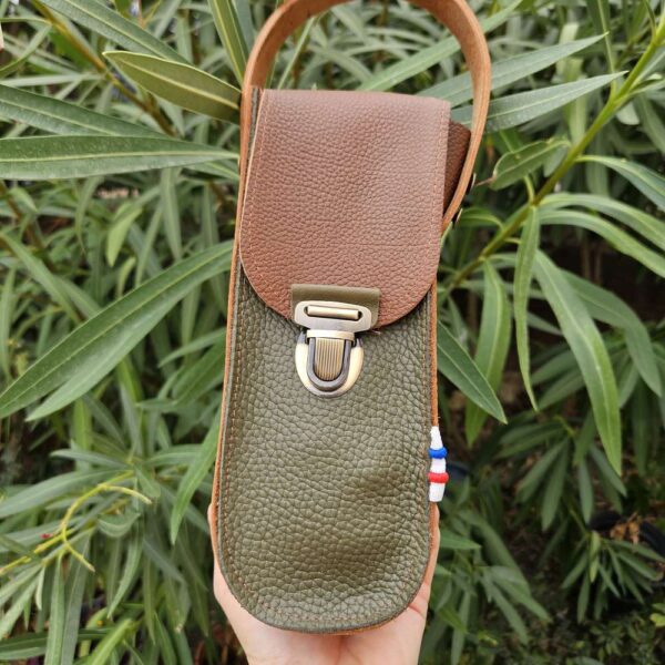sacoche pétanque cuir kaki et marron personnalisable