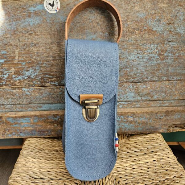 sacoche personnalisable de pétanque lcdjeanne, couillandre en cuir bleu ciel