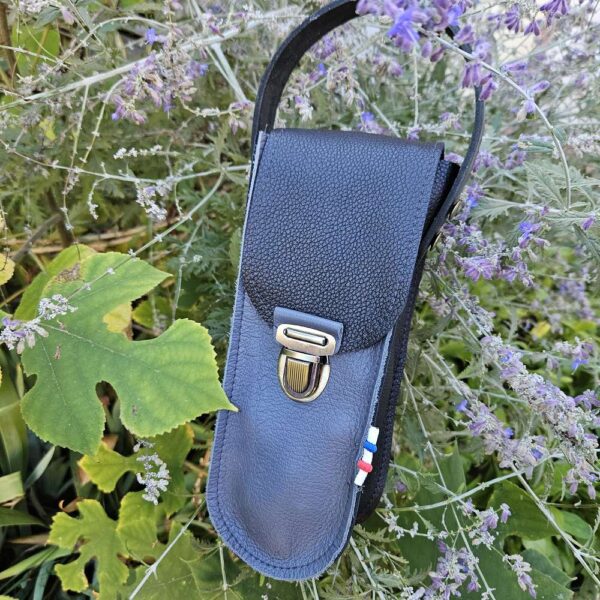 sacoche de pétanque pour 3 boules en cuir lcdjeanne noir et gris